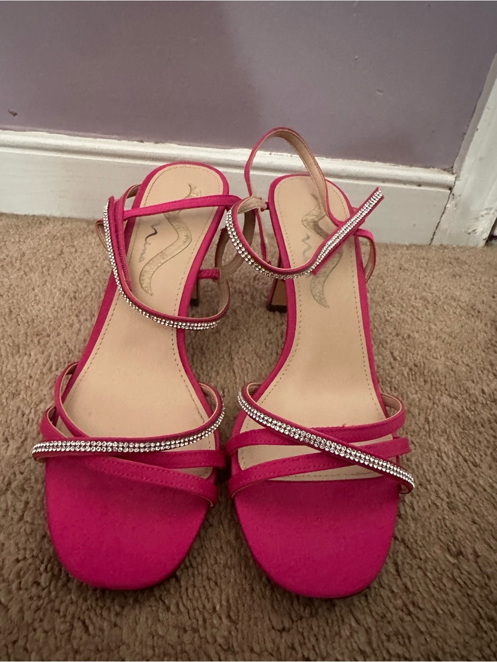 Nina Hot Pink Rhinestone Strappy Heels | Size 8